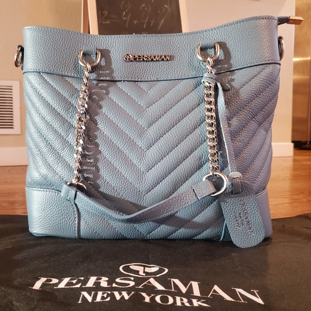 Persaman New York Leather Tote Denim NWOT